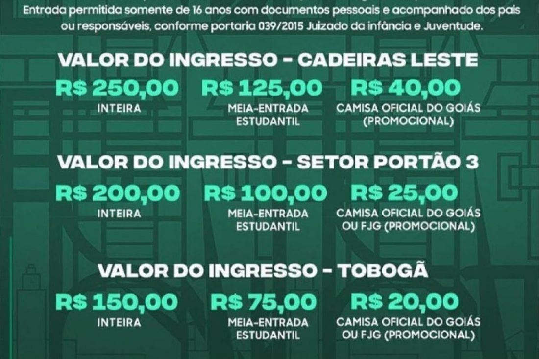 Goiás define valores dos ingressos para jogo contra o Palmeiras no Estádio  Hailé Pinheiro - Sagres Online